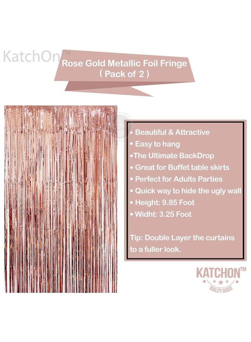 KATCHON Rose Gold Fringe Curtain Pack of 2 | Rose Gold Foil Curtain for Eid Decoration | Rose Gold Streamers For Birthday Decorations - Image 2